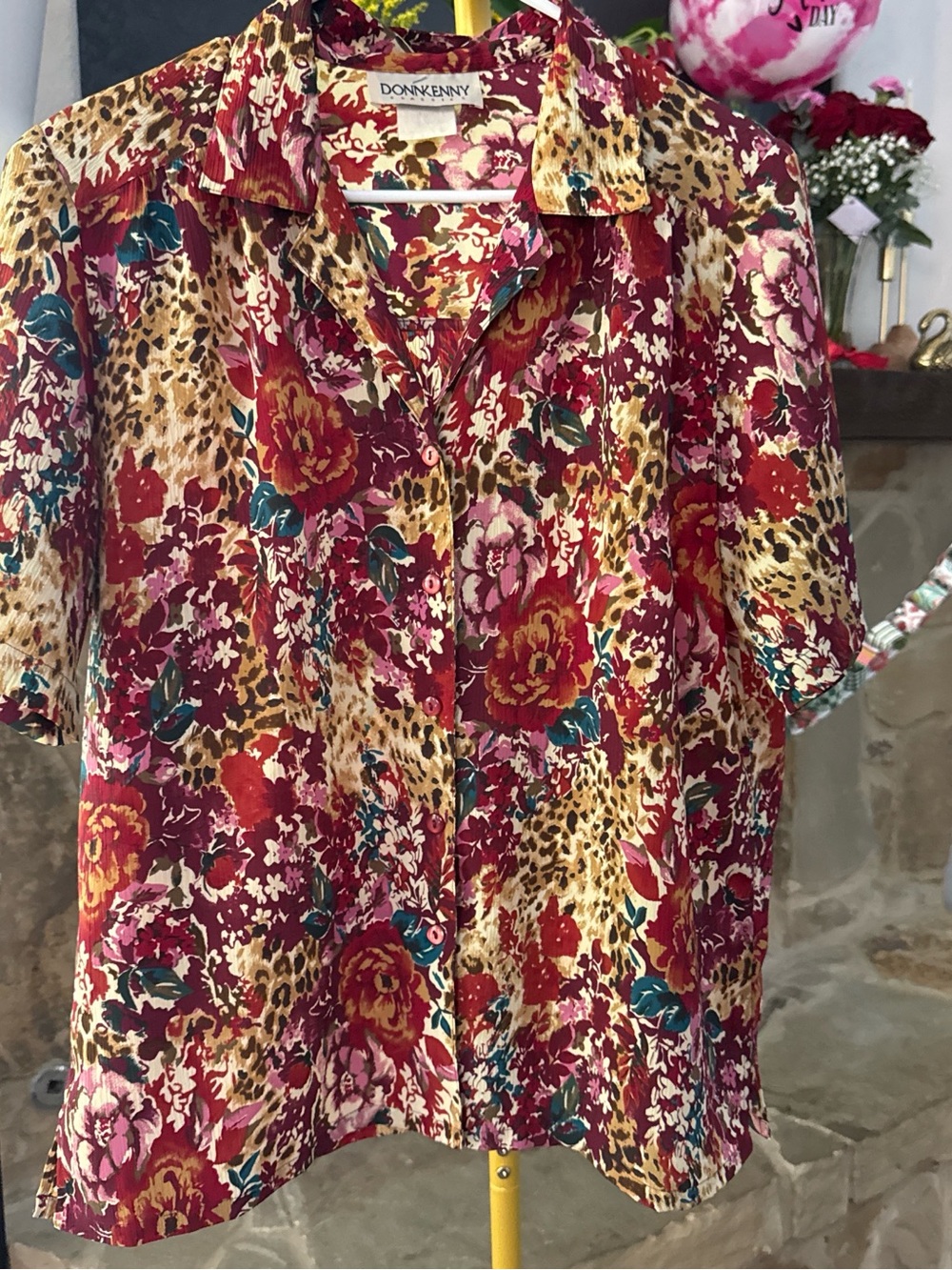 Women's Red Floral Button-Up Shirt